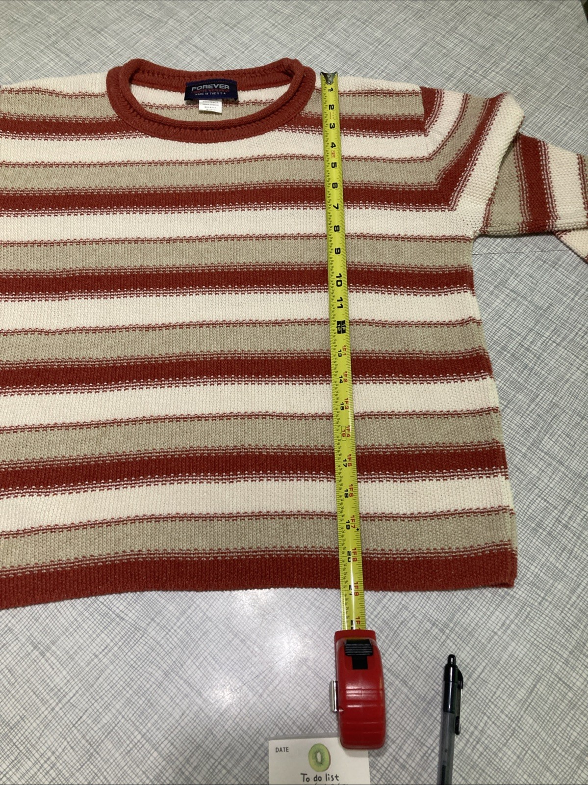 Vtg 90s Forever Creative Knit Striped Sweater Red Cream Cropped Cotton USA Indie