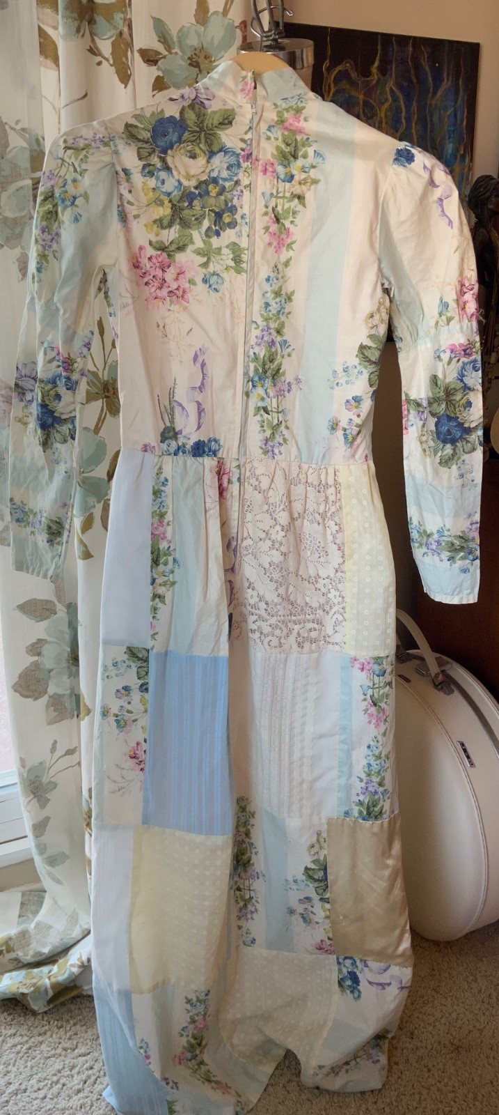 1970s Vintage Country Elegance Patchwork Dress USA