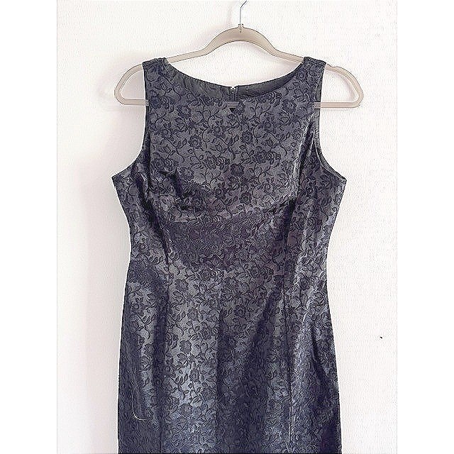 Be Smart Vintage Black Floral Jacquard Sheath Dress Metallic Sleeveless 9/10