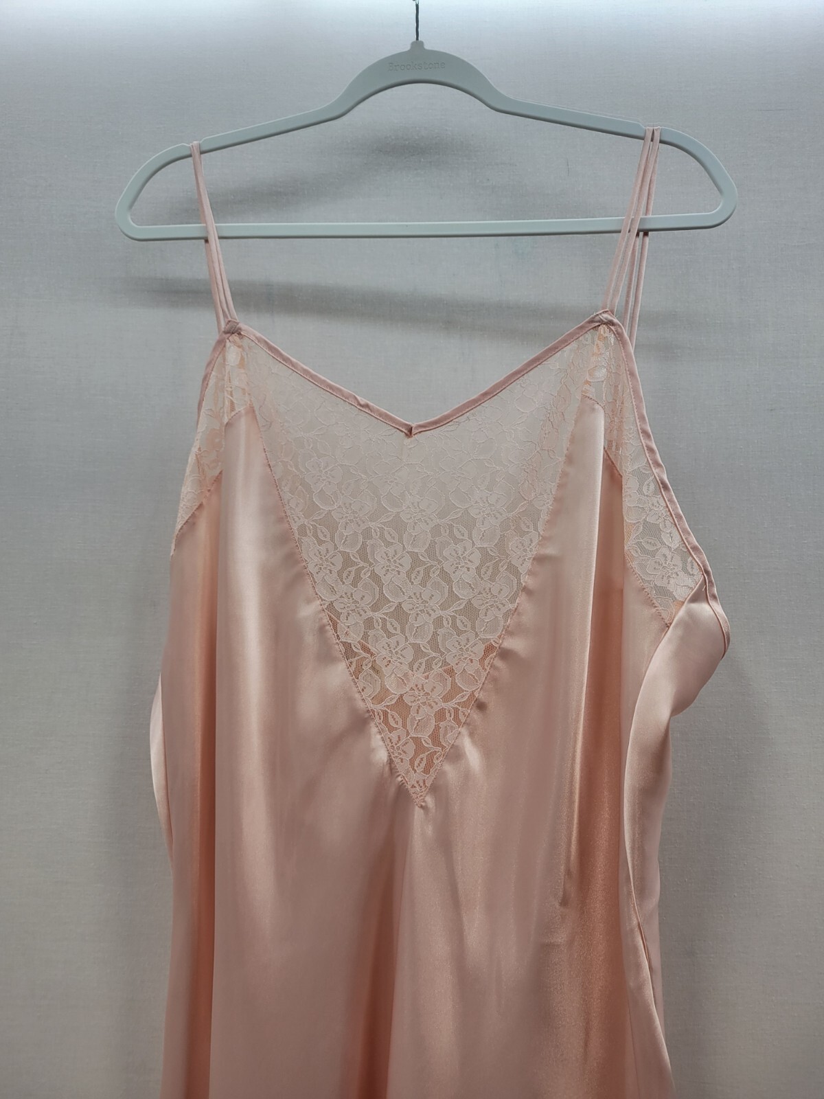 Vintage Intimate Pleasures Full Slip Satin Nightgown Pink Lace Trim Womens Sz 18