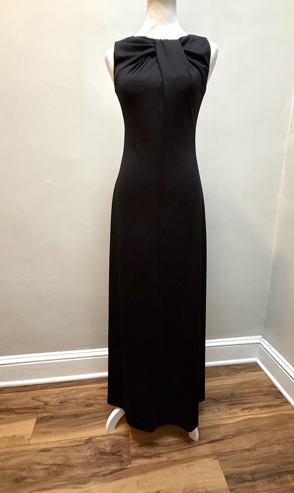 Vtg 70s Leslie Fay Knits Black Maxi Dress Cocktail Party Classic XS/S 32” Bust