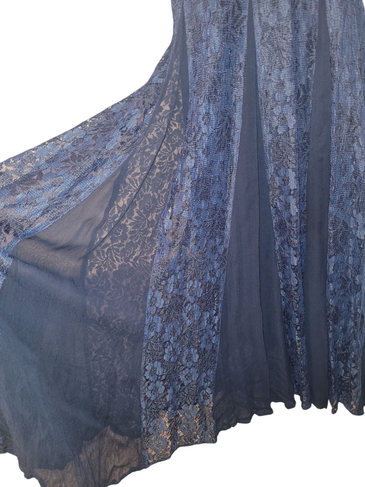 VTG Nostalgia Chiffon Lace Blue Sheer Overlay Maxi Dress Sz L Ethereal Witchcore
