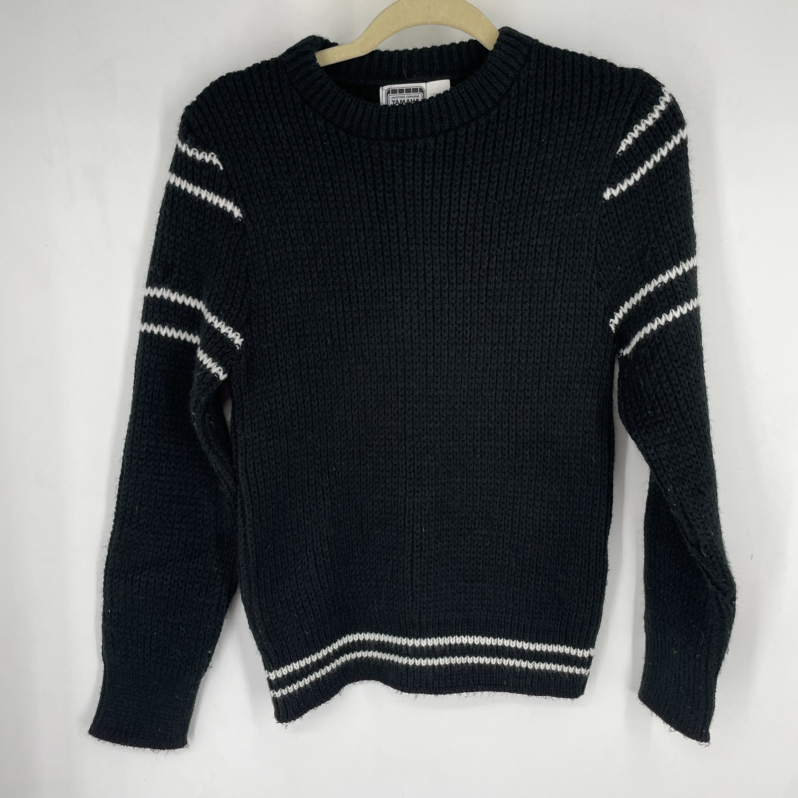 Vintage 70s Yamaha Knit Wool Sweater Women’s Small Black Ski Striped White USA