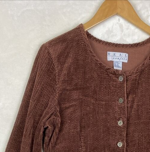 VTG 90/Y2K Real Comfort Corduroy Dress Womens 10 Brown Thick Heavy Pocket Midi
