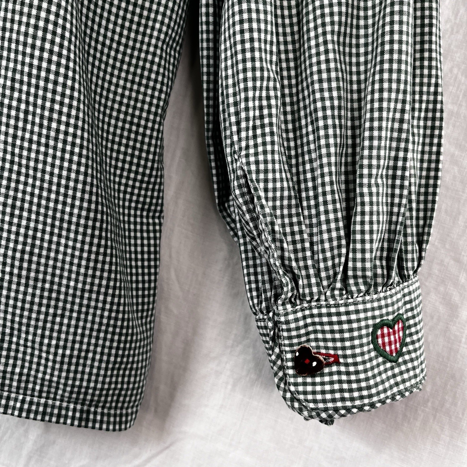 Hammerschmid Vintage Gingham Shirt Women Medium German Cotton Blouse Hearts Cute