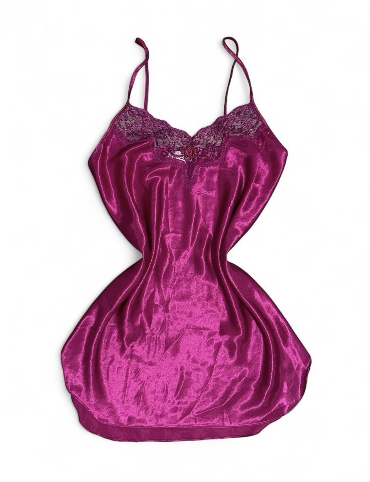 Women’s Vintage Made in USA Romance Du Jour Dark Pink Magenta Slip w Lace Trim M