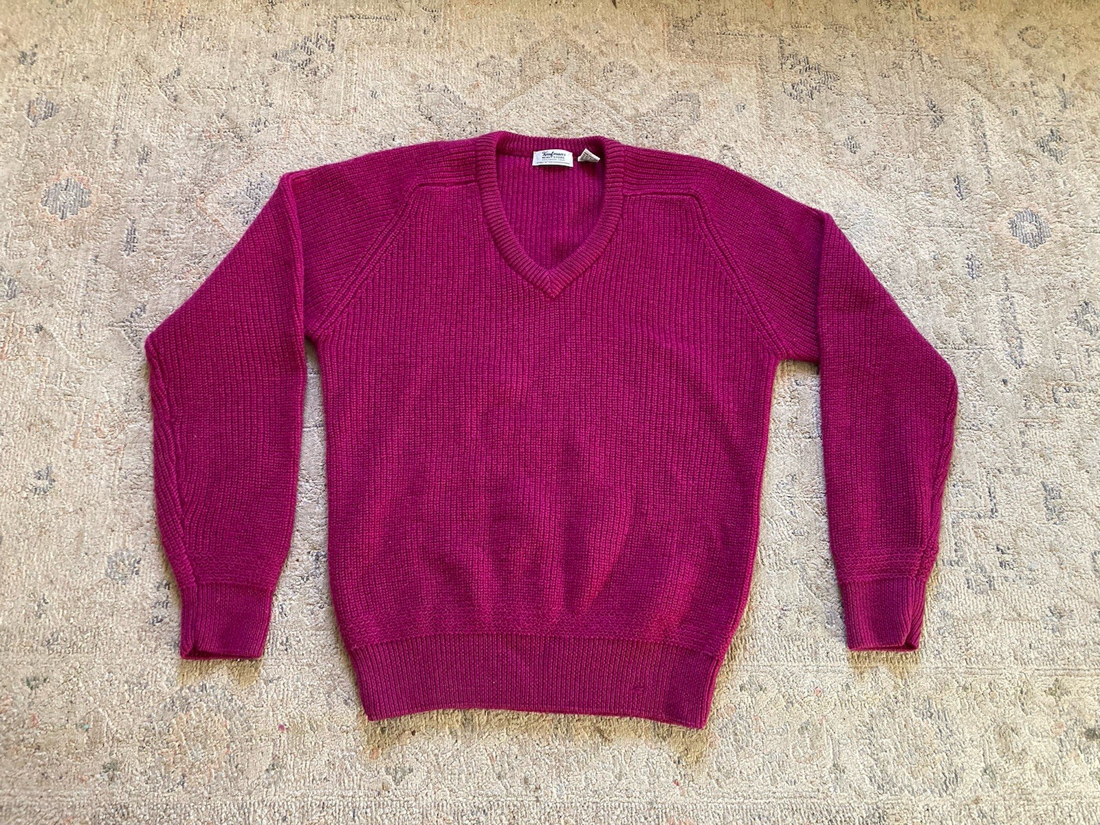 Vintage Wool Sweater XLT Chunky Fishermans Ribbed Knit 90s Preppy Pink Unisex