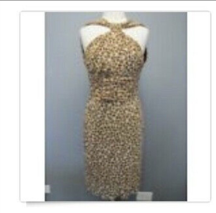 VIVIENNE TAM LEOPARD High Neck HALTER Open Back SHEATH Dress Size 3