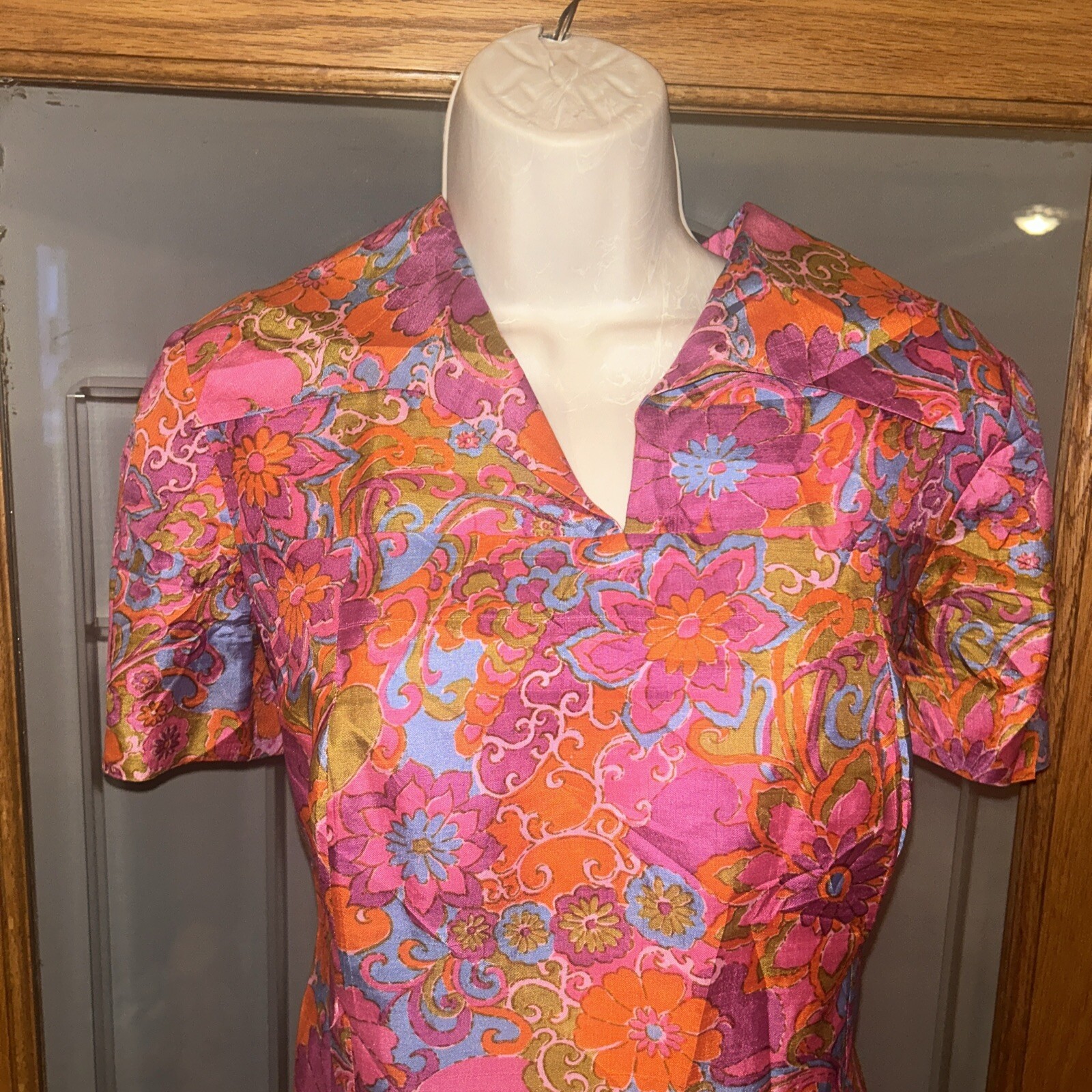 Vintage 60’s Thai 100% Silk Pink Floral Dress Bangkok K.S. Wong