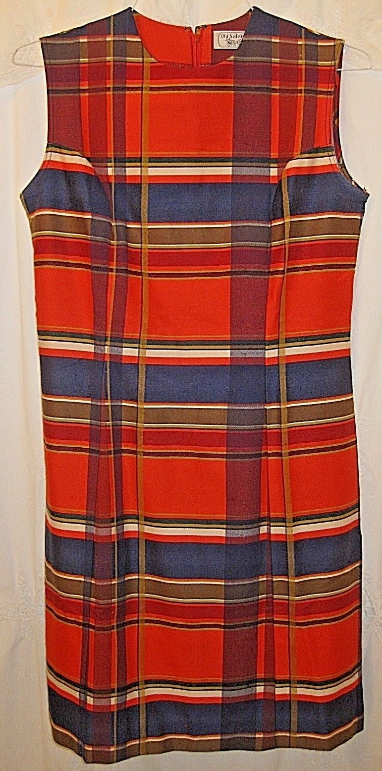 VINTAGE RED 80’S OLD SALEM SHIRT DRESS BOLD BLOCK PLAID TARTAN LADIES 14 MOD GO