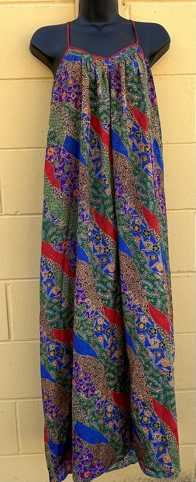 Mary McFadden Spaghetti Strap Maxi Dress Vintage 1980s Bohemian Chic Size S