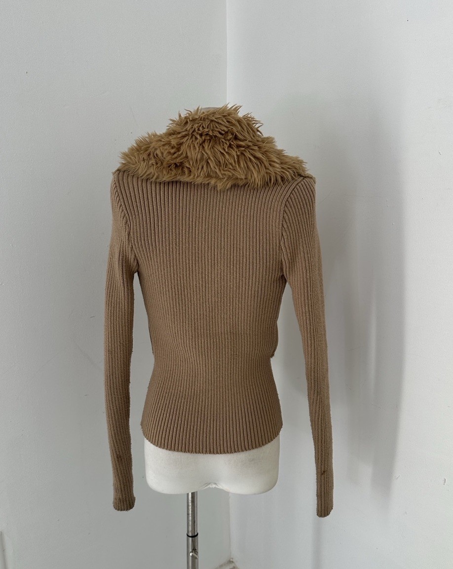 Vintage Y2K Faux Fur/Suede Ribbed Knit Flattering Zip Jacket Almost Famous Core