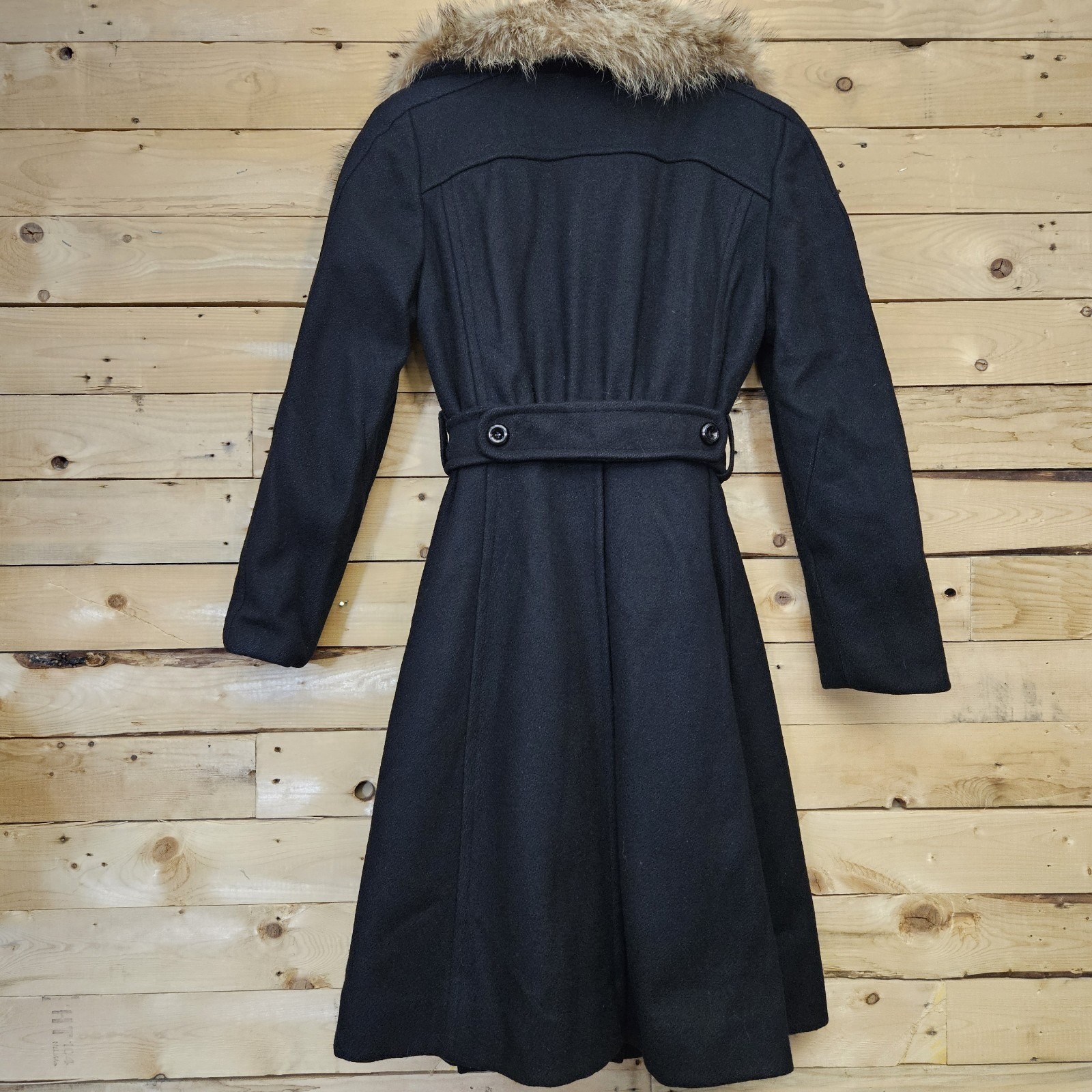 Ruby Martin Originals Coat Women’s 9 Black Wool Faux Fur Collar Retro 60s