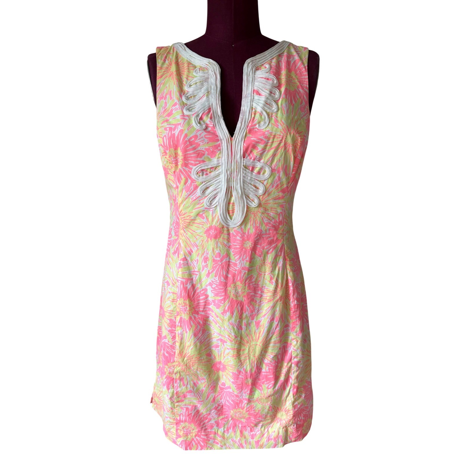 Lilly Pulitzer Mini Dress Janice Shift Resort White Sun Kissed Pink Yellow 6