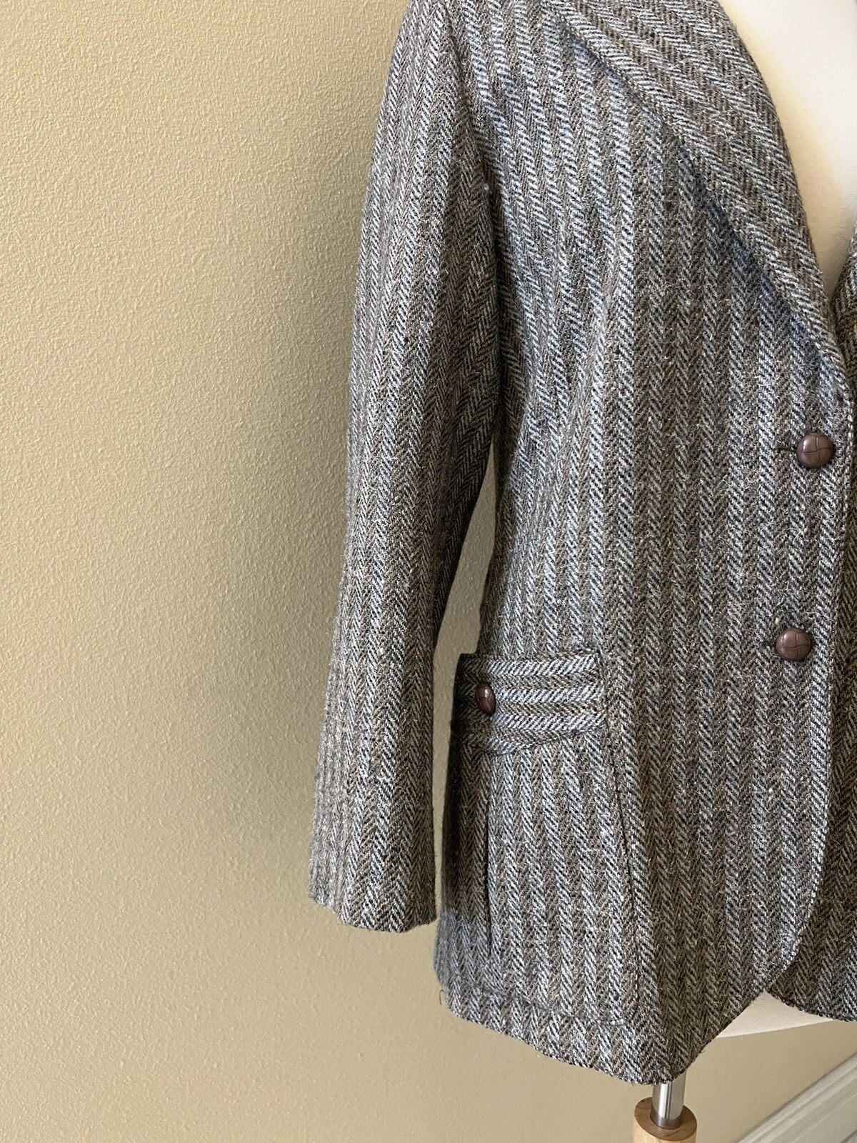 LV Sportswear Vintage Harris Tweed Brown Wool Blazer Jacket 2 Button Women S/M
