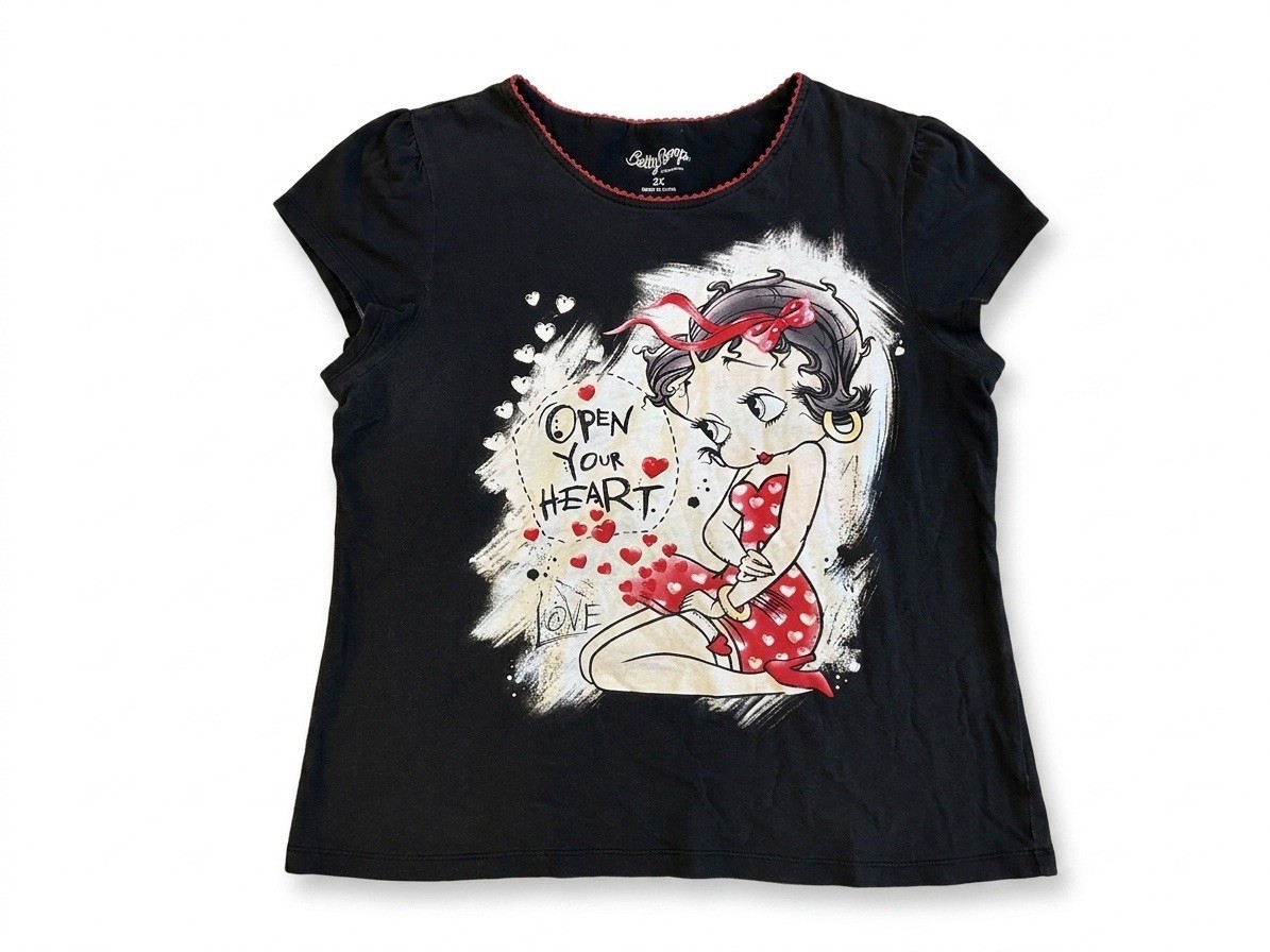 Vtg Betty Boop T-Shirt Women’s Size 2X Black Open Your Heart Love Tee Shirt Y2K