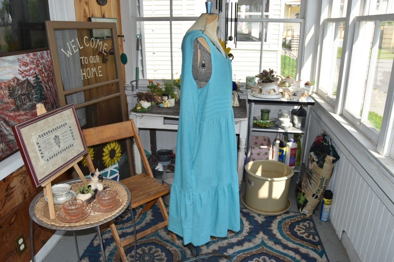 Vintage 90s Anne Leslie Plus Tiered Prairie Dress Made in USA Blue Size 1X