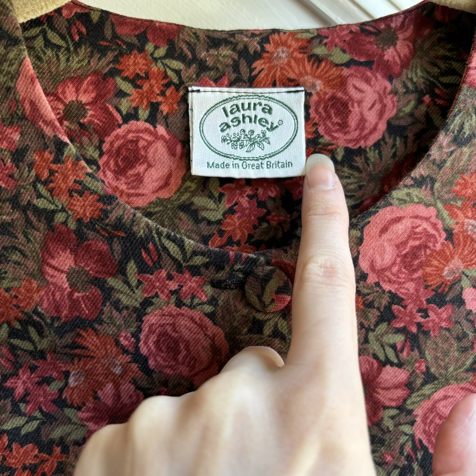 Vintage Laura Ashley Wool Cotton Red Floral Great Britain Dress US 6 UK 10
