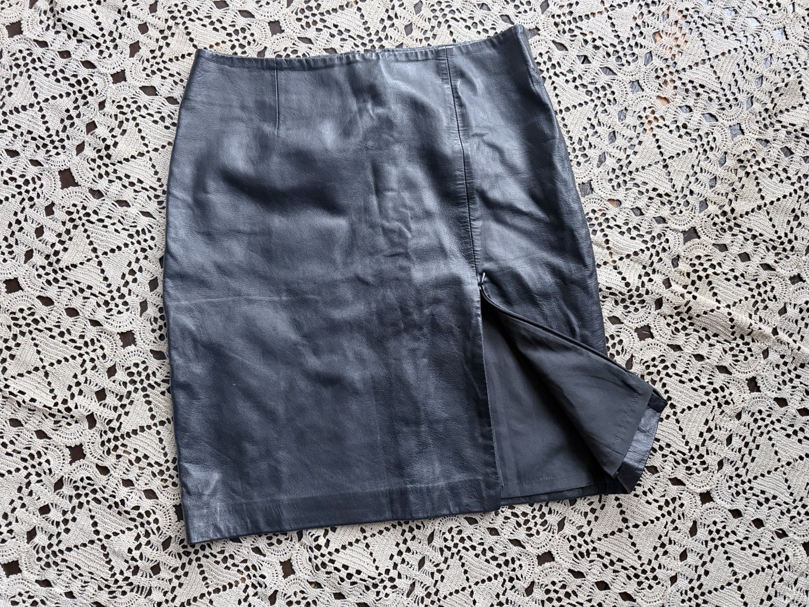 Vintage Y2K Black Italian Lambskin Skirt Genuine Leather Butter Soft Zipper S