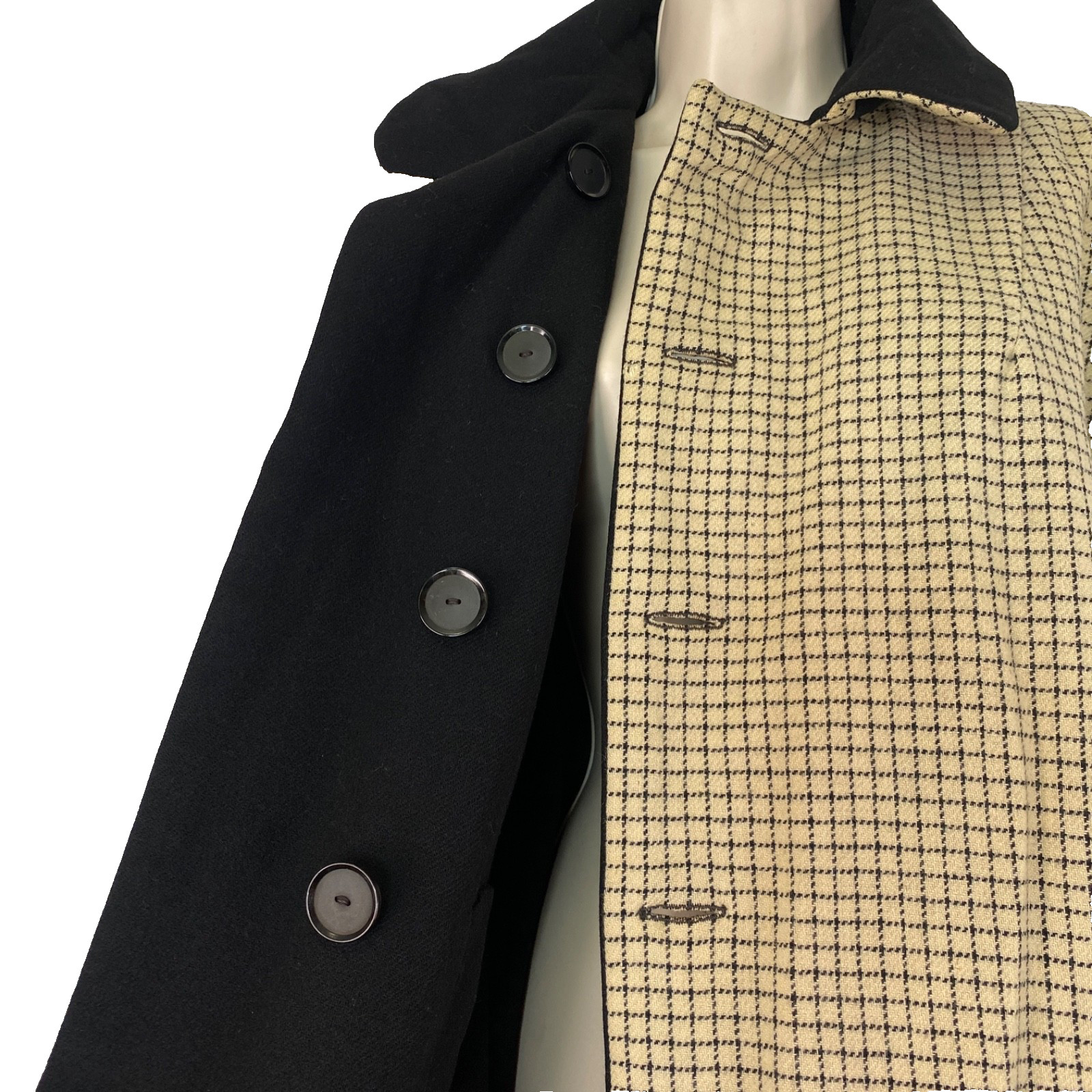 Vintage 1950s black wool oversized jacket ivory white reversible pea coat