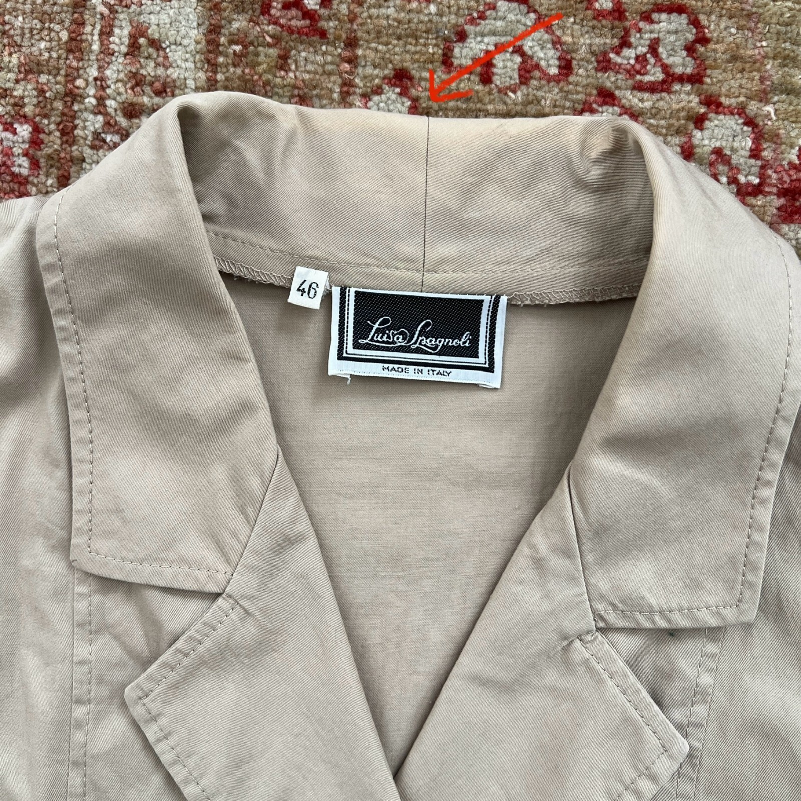 Vintage Italian Luisa Spagnoli cotton khaki tan double breasted Trench Dress 46
