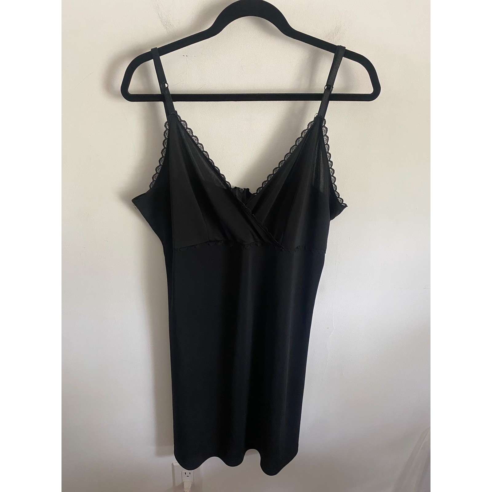 Vintage To To USA Black Lace Trim Slip Dress Adjustable Straps Mini Size L