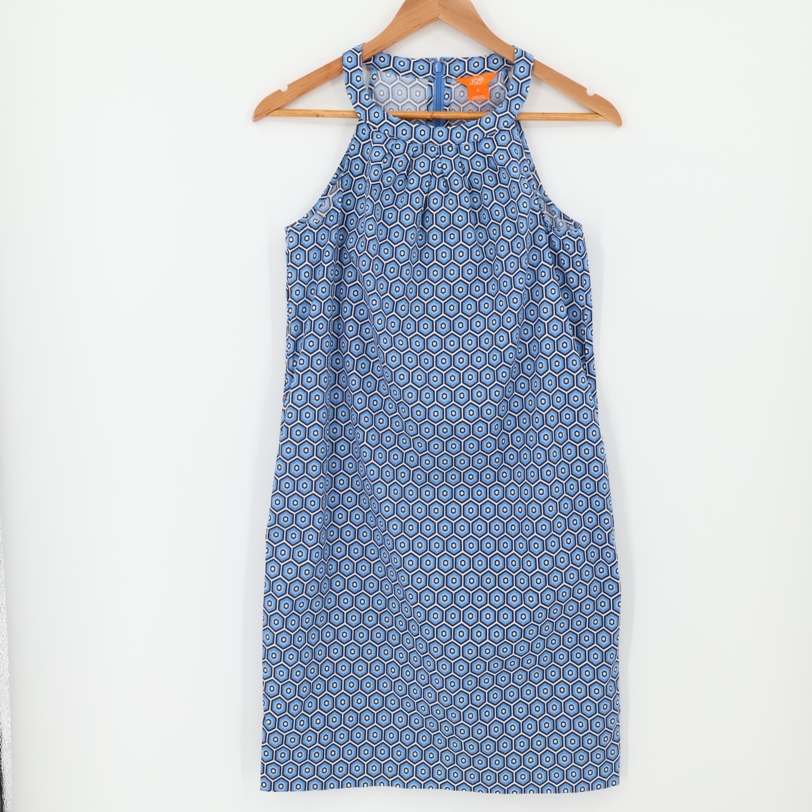 Geometric Halter Dress Size 2 Pockets Blue Retro Mod Preppy Vacation Summer