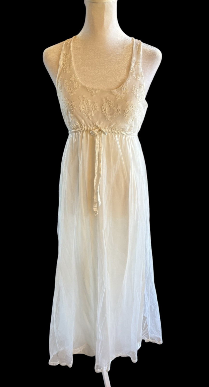 Miss Elaine Vintage Long Nylon & Lace Trim White Layers Nightgown Bridal Small?