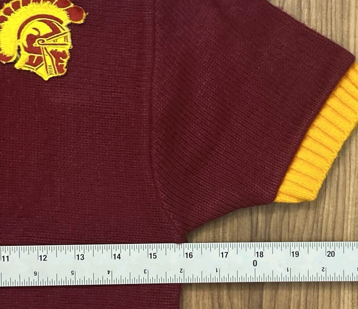 Rare Vintage USC Cheer Orlon Knit Sweater Pepster Hall Red Short Sleeve Small