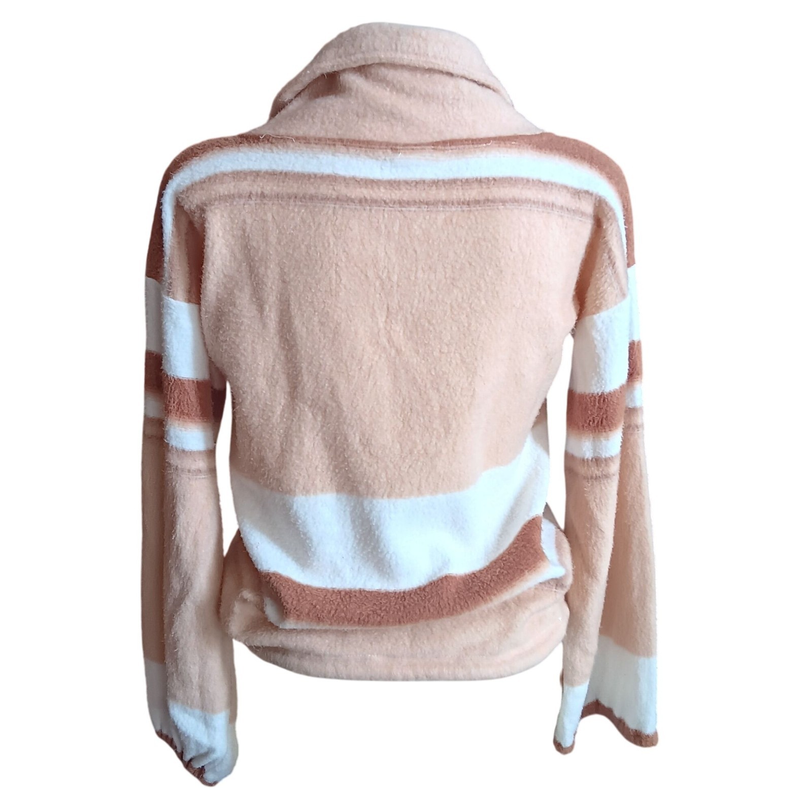 True Vintage Fleece Pullover Medium 1970’s Peach White Striped Half-Zip Boho
