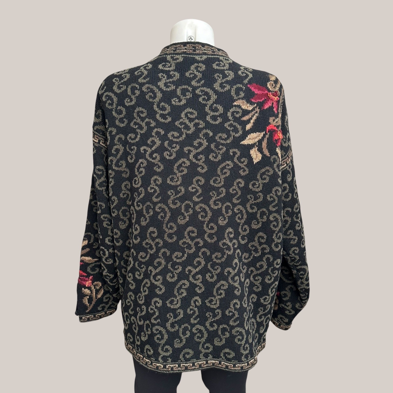 Icelandic Vintage 3D Chunky Fair Isle Knit Floral Embroidered Sweater XL