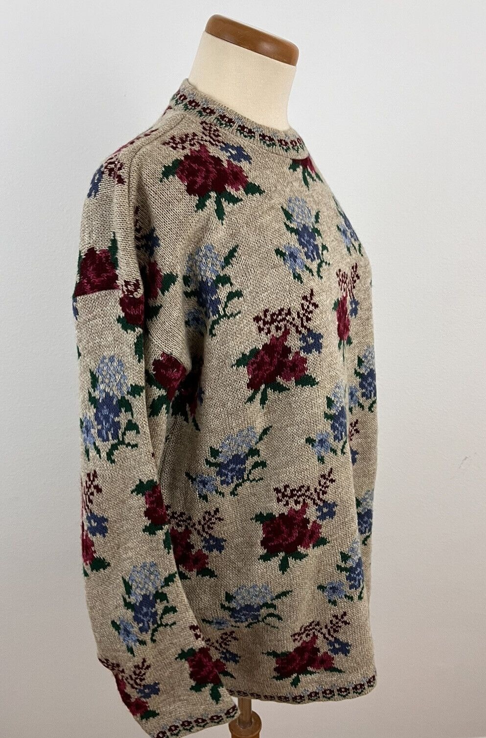 Vintage Bugle Boy Women’s L Acrylic Sweater Floral Rose Farm Cottagecore NWT