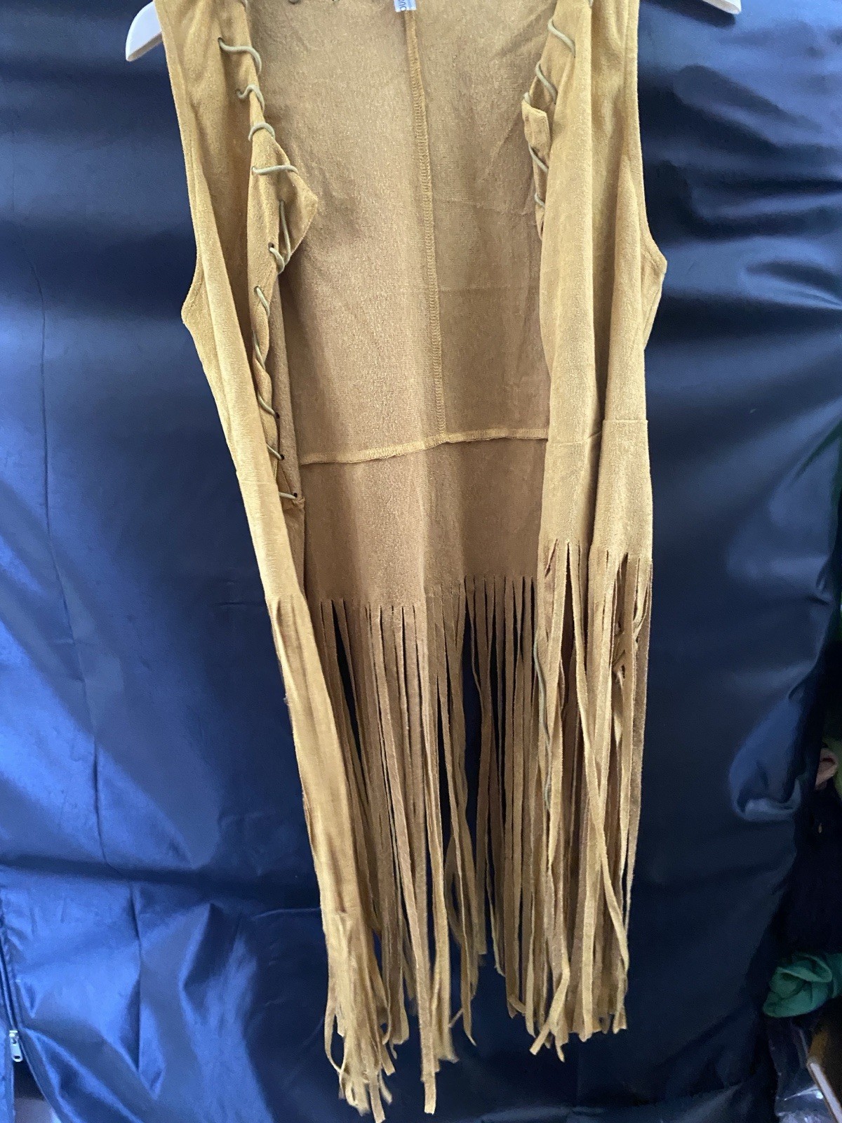 Bagatelle Real Suede Long Fringe Vest Hippie Boho Western Tan Women’s Size XS