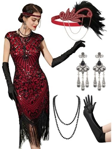 1920s Flapper Dress Costume for Women Sequin Fringe Gatsby Party Outfit with