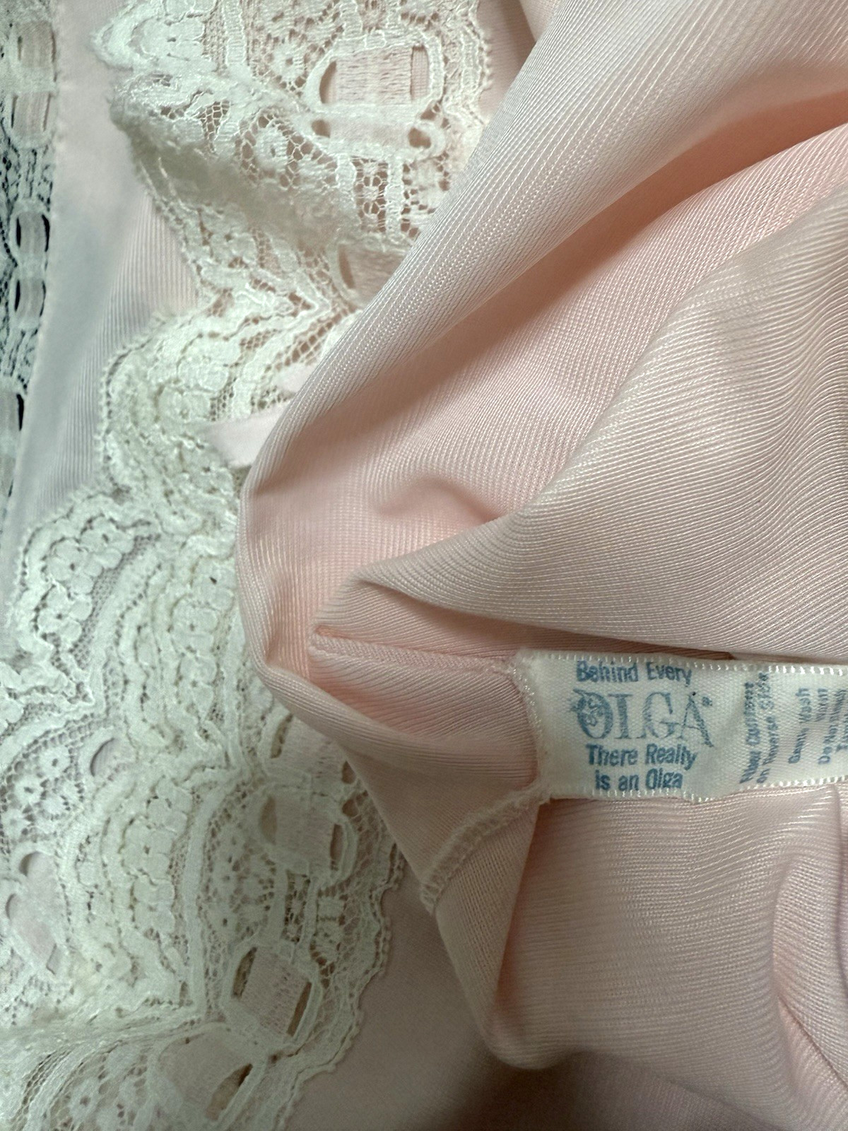 Vtg Olga Half Slip Camisole Cami Top Set Secret Hug Lace Band Pink White S 32 34