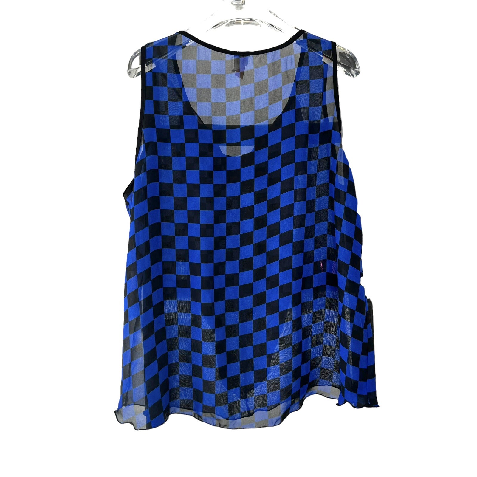 Vintage 80’s KaFé Design Blue Black Checkers Semi Sheer Camisole Large/X-Large