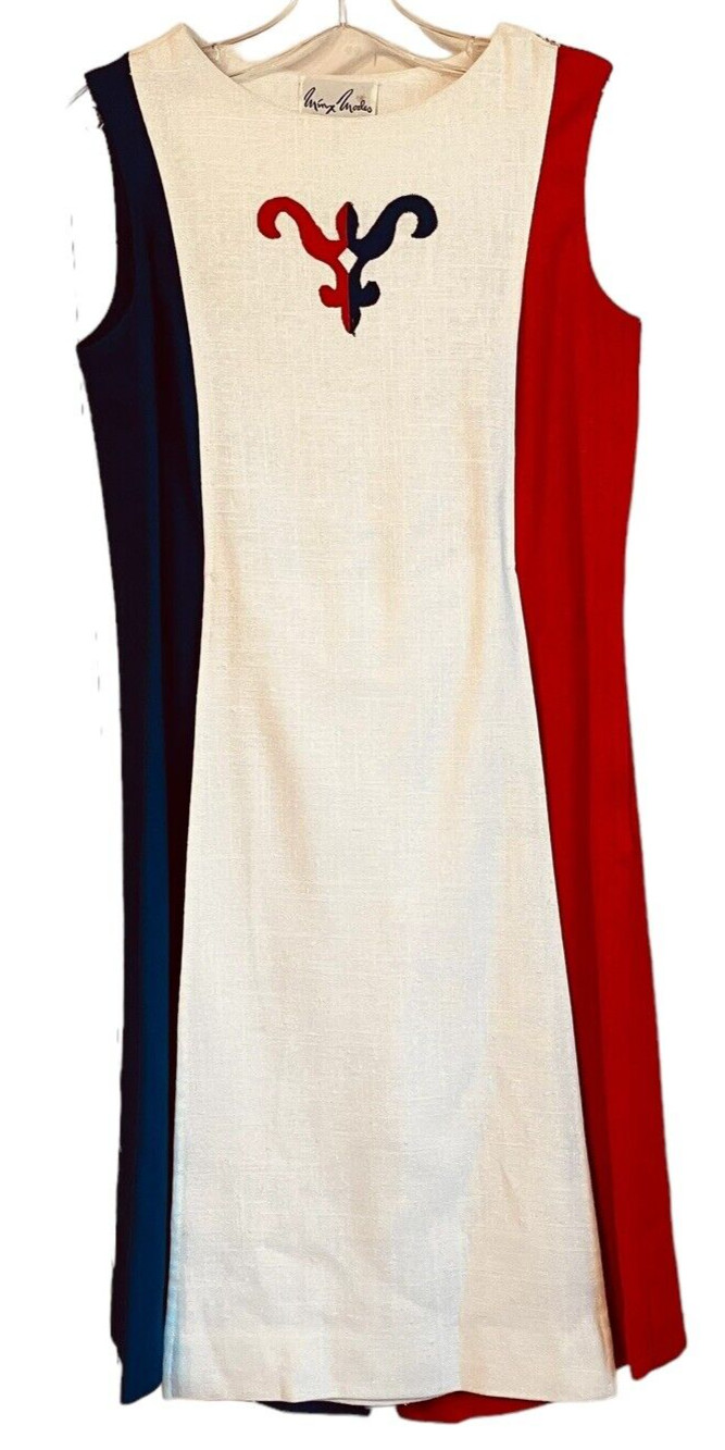 Minx Modes Vintage 60s Red White Blue Sleeveless Shift Dress Jumper Small