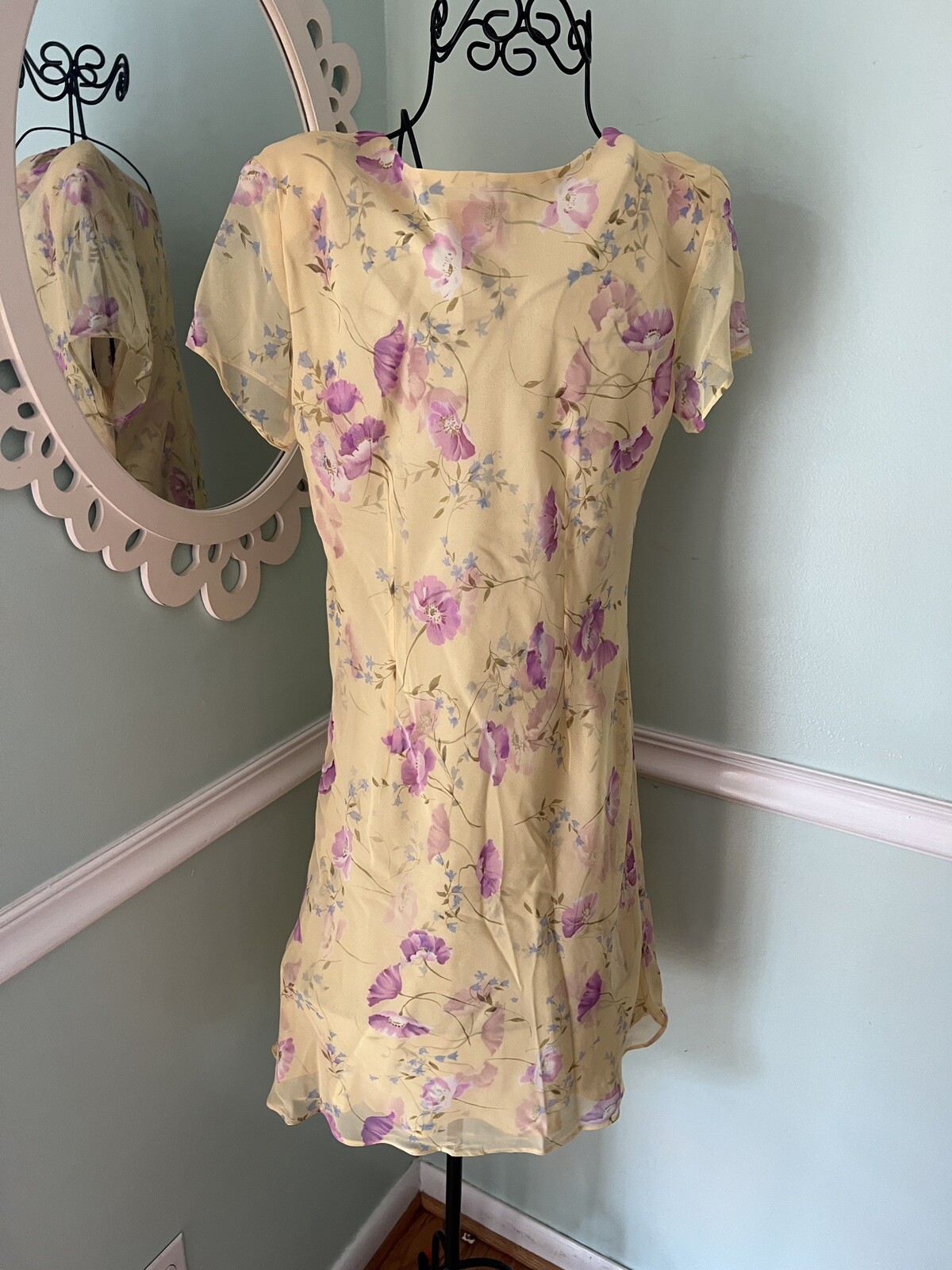 VTG R & K YELLOW COTTAGE PRAIRIE TEA PARTY FLORAL DRESS 6 Fem Coquette