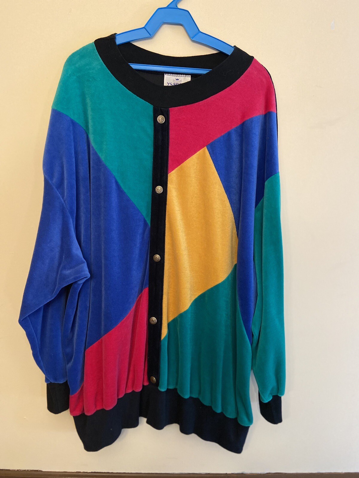 YS Sport Vtg Velvet Tunic Pullover Decorative Buttons No Size Or Care Tags
