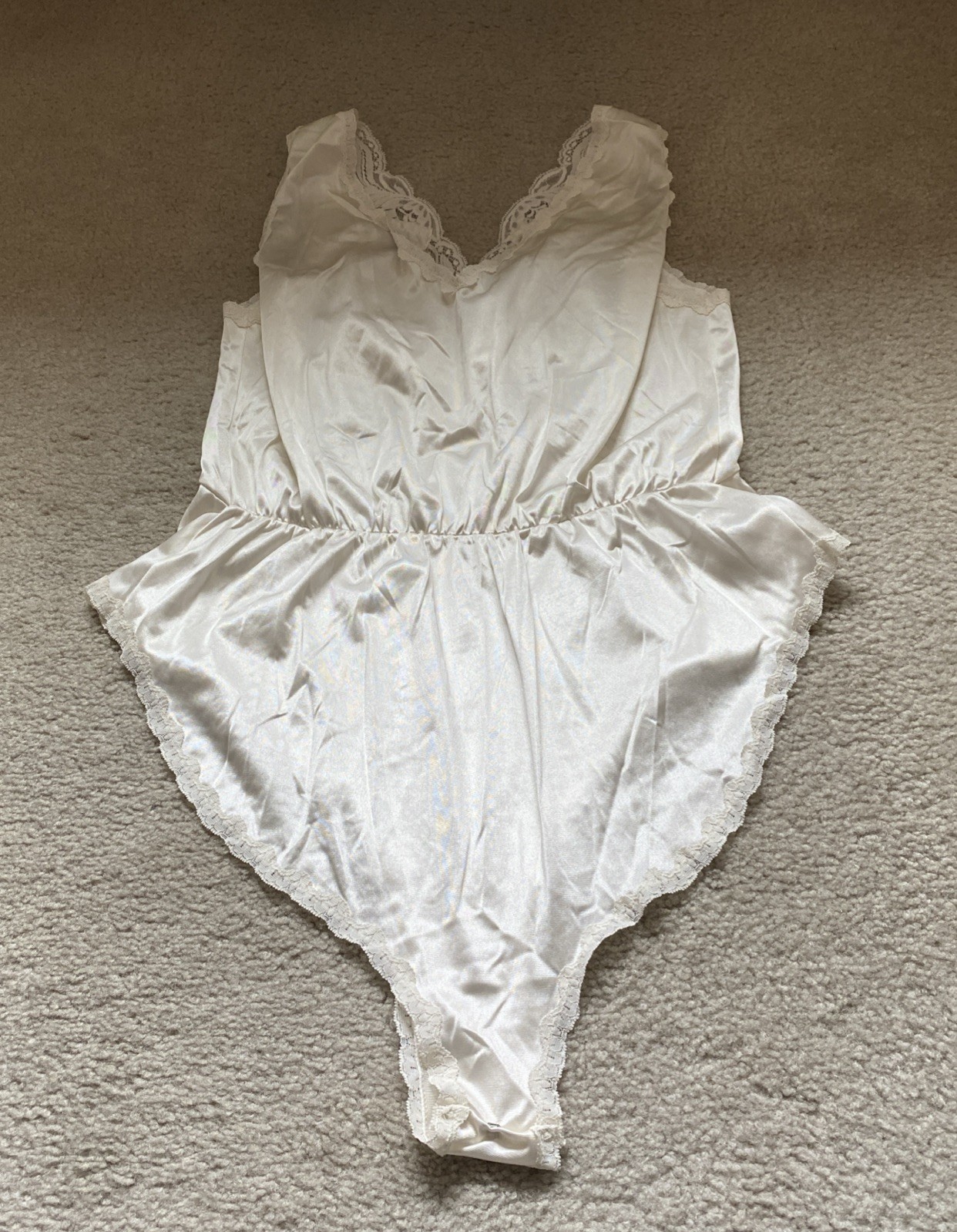 Vtg Vanity Fair Ivory Lace Teddy Bodysuit Small Nylon Sexy One Piece Lingerie