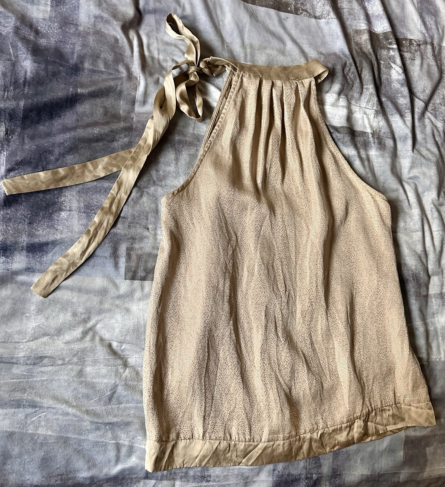 Y2K Vintage Silk Gold/Beige & Gem Kalé Bob Paris/LA PoetCore top W Sash Tie Sz M