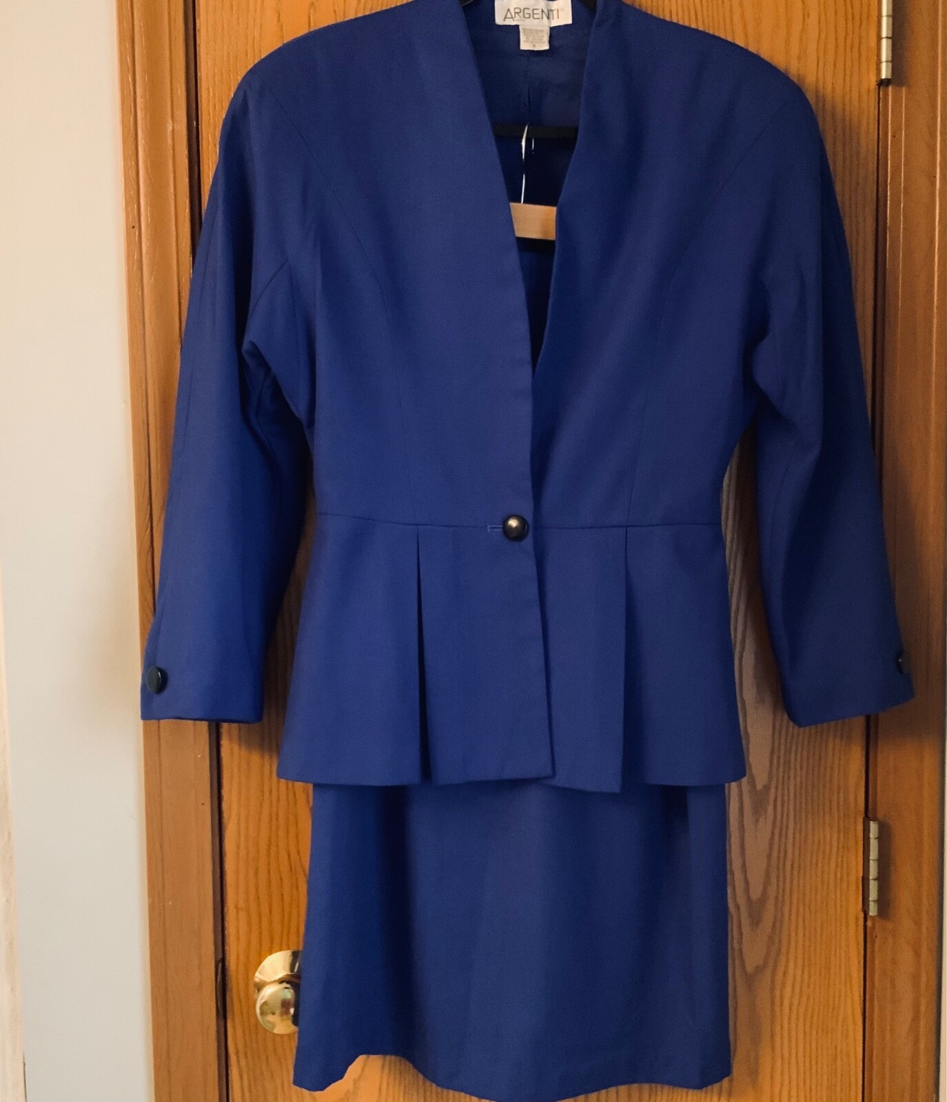 VINTAGE ARGENTI SUITS SIZE 8 WOMENS PROFESSIONAL BLUE SKIRT AND BLAZER SET