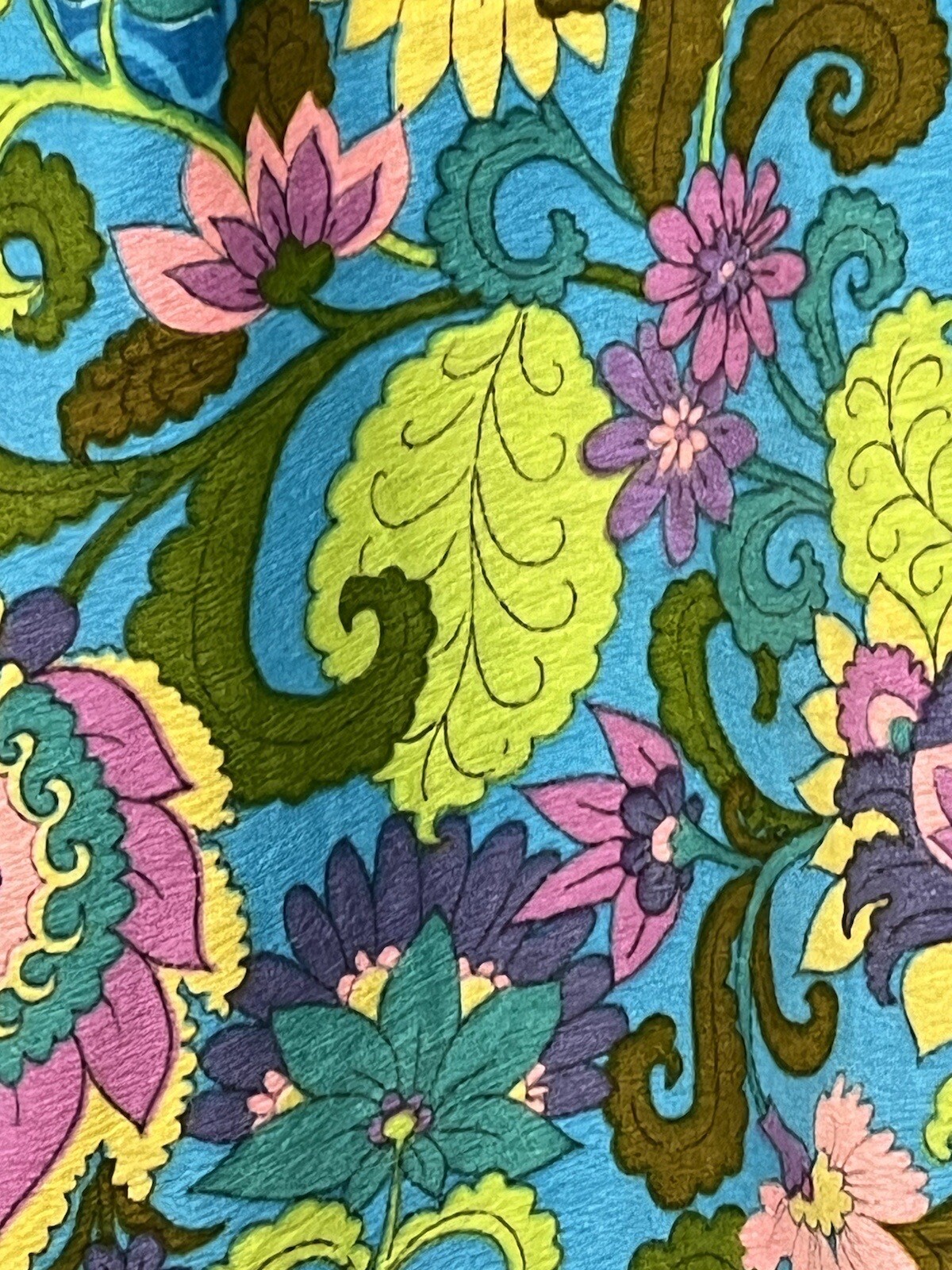 60s Lorraine Robe Barkcloth M Bright Colorful Floral Flaws READ Description Mod