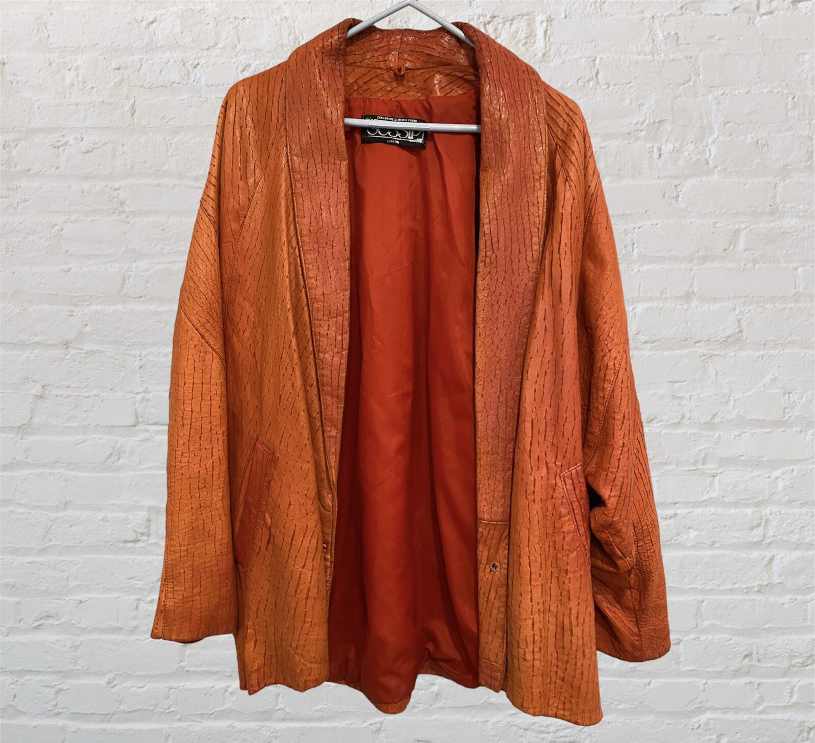 VTG Rare 80s Gossip London Oversized Orange-Red Leather Jacket W/ Dolman Sleeves