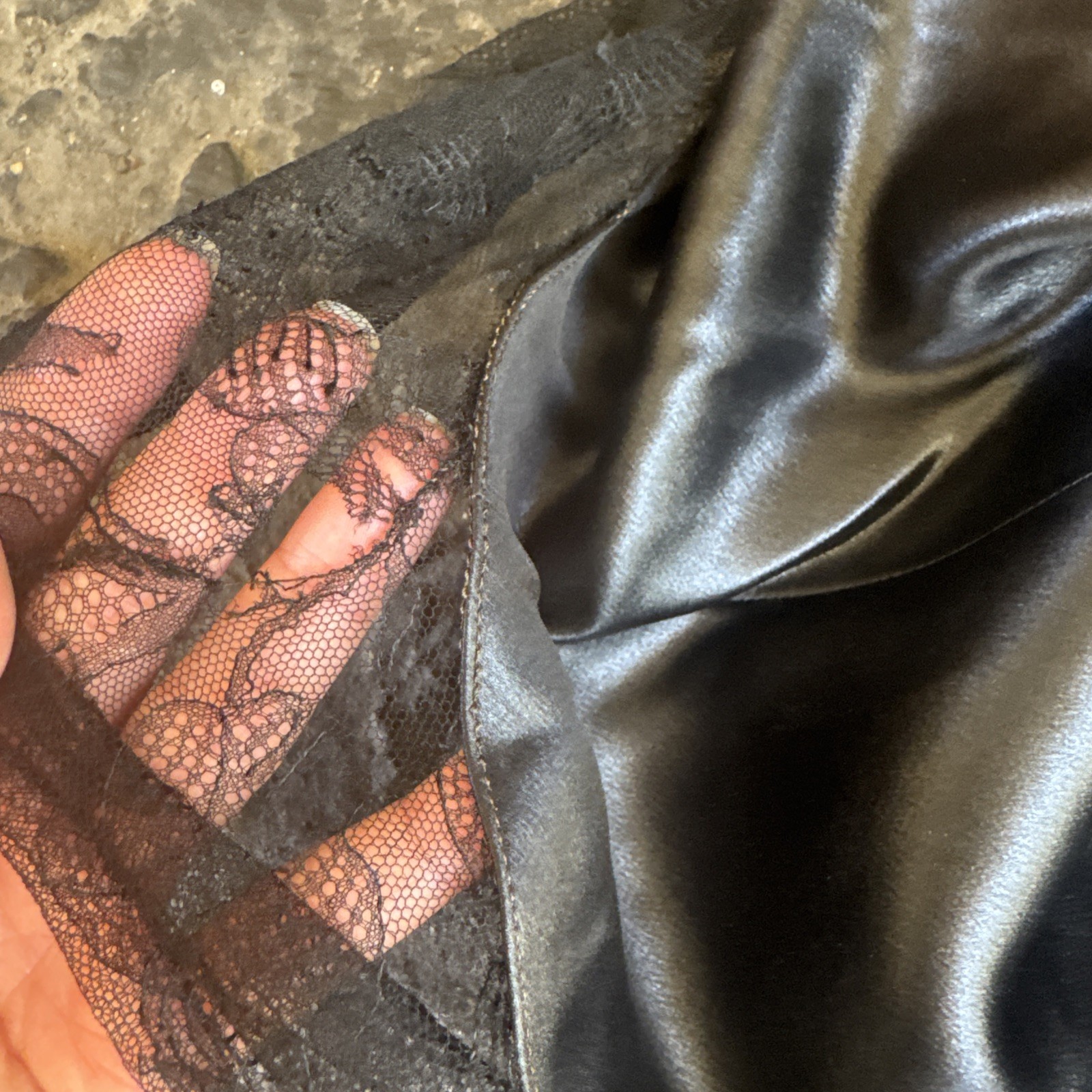 Vintage 1930s Black Silk Satin Dress Orange Silk Velvet Bow Wrap Lace Trim Bias
