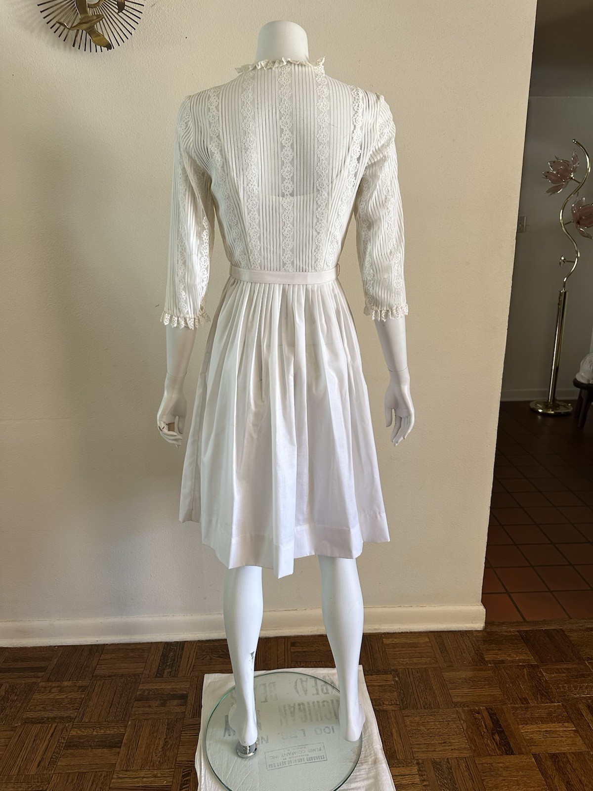 1960s 70s Judy Rhodes Victorian Revival Pleated Lace Dress Prairie Romantic VTG