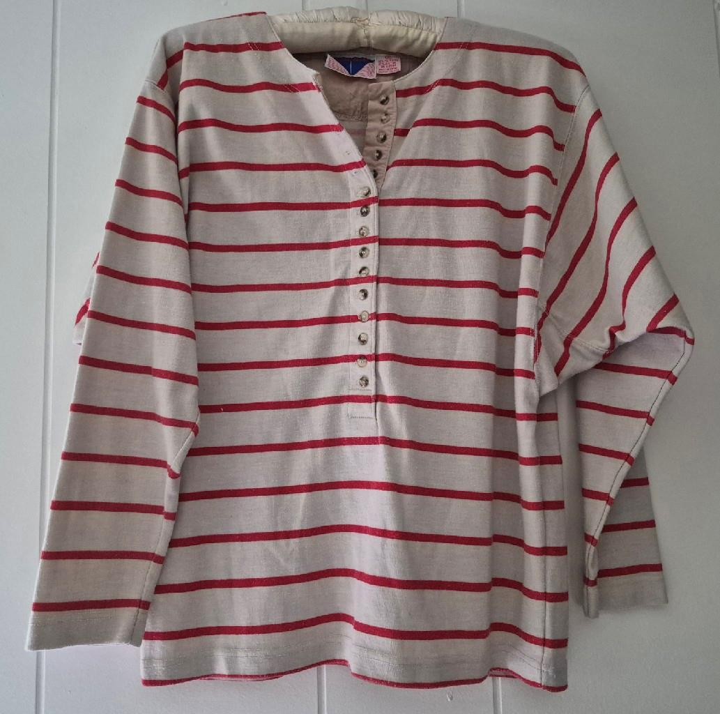 Vintage 90s JUSTIN ALLEN Womens STRIPED SHIRT Sz S Dolman Sleeves BUTTON FRONT