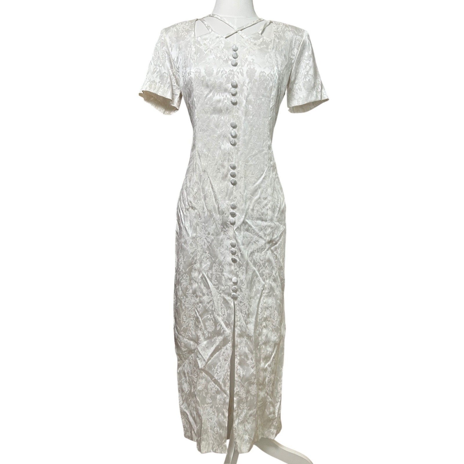 D.B.Y. Vintage 90s White Floral Fitted Maxi Dress Strappy Formal Bridal Size 5