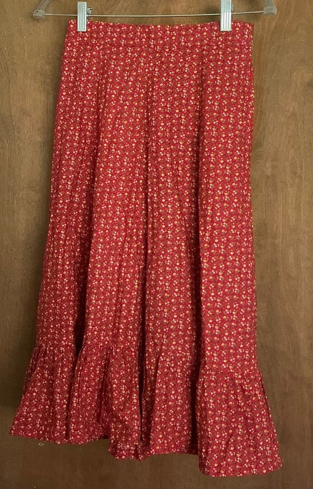 Vtg 70s Belle France Jane Schaffhausen Prairie Maxi Skirt Red Floral Calico 12
