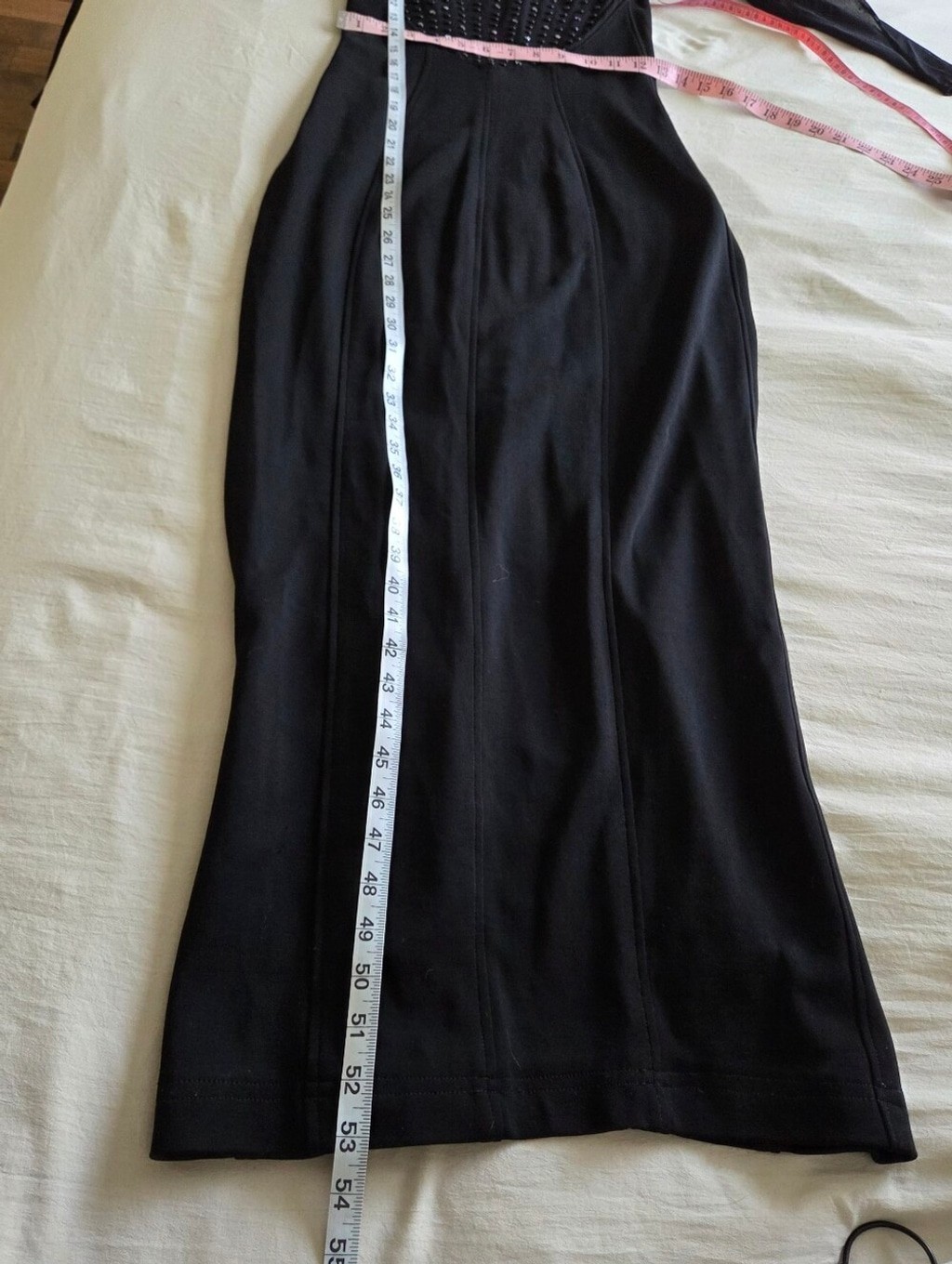 Vintage Tadashi Shoji Black Long Sleeve Mesh Gown with Crystal Accents Small